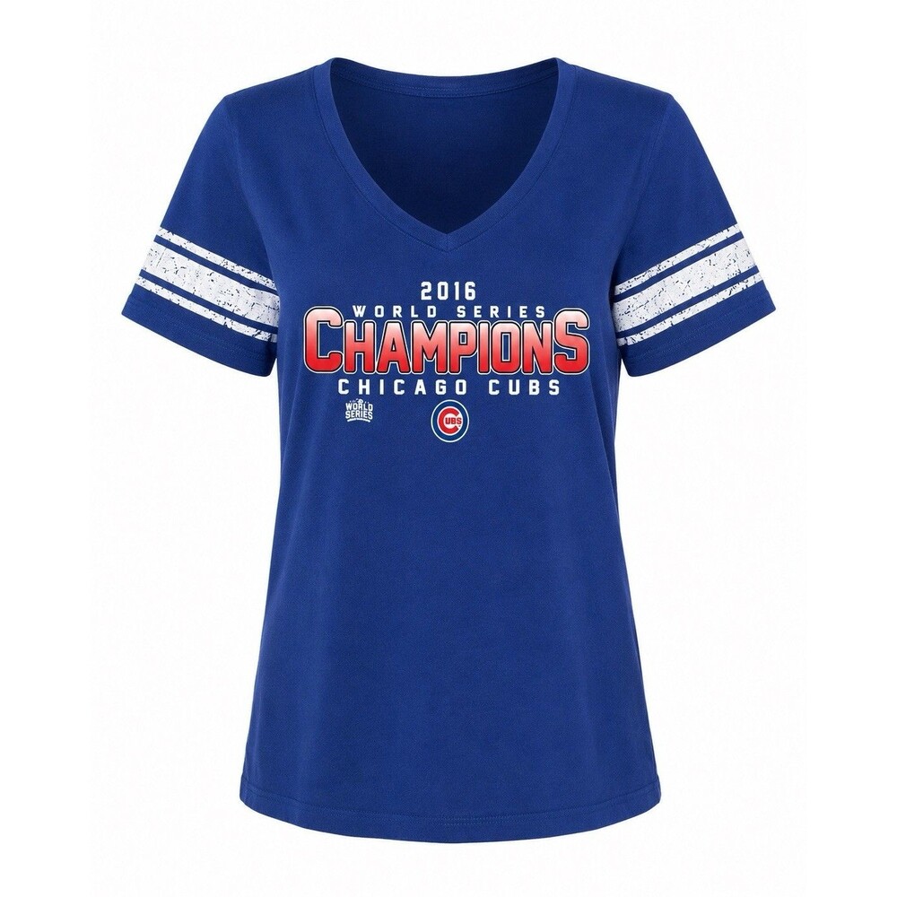 Chicago Cubs Shirt 2016 World Series Deep V-Neck Tee Women’s Blue Large